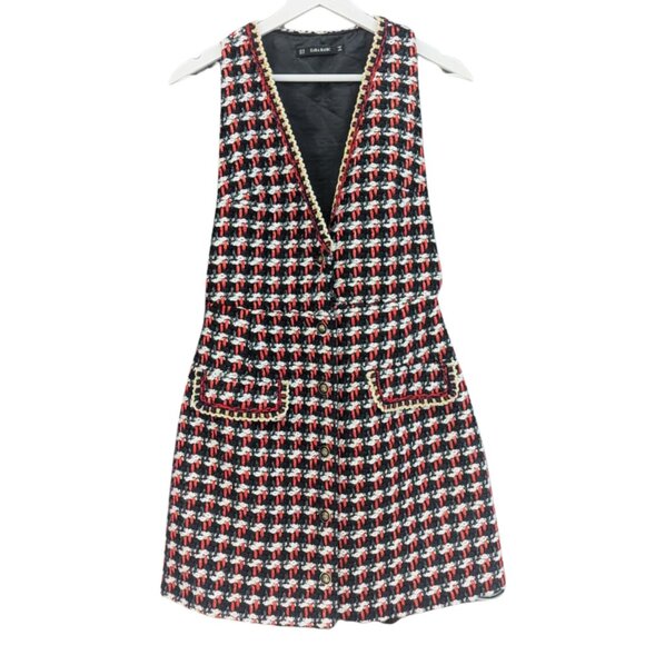 ZARA Tweed Sleeveless Vest Dress – Multicolor (Red/Black/White) Size XS EUC - Picture 2 of 5
